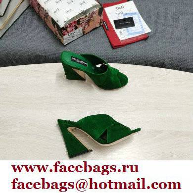 Dolce  &  Gabbana Heel 11cm Mules Suede Green with Geometric Heel 2022